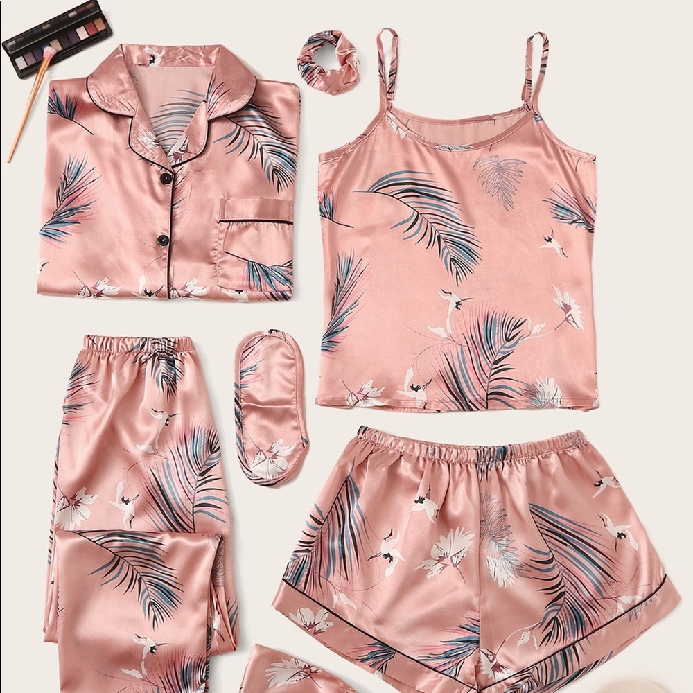 7pcs crane and tropical satin pj sets